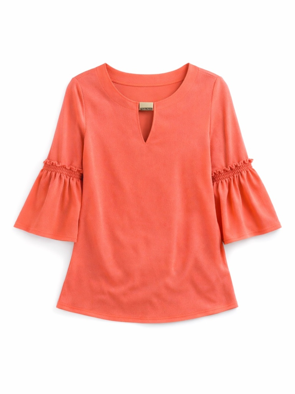 Calvin Klein Coral Blouse Womens XS Bell Sleeve Keyhole Neck Smocked Cuff Top